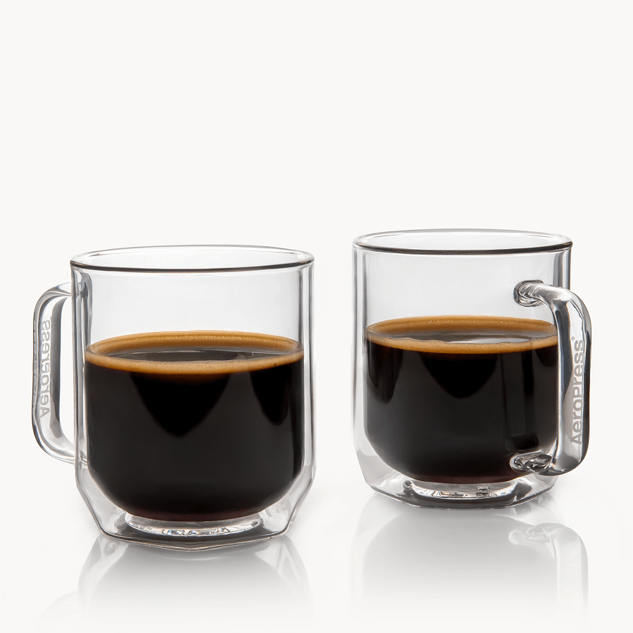 AeroPress Double Wall Glass Coffee Mug - 2 Pack - Serving Vessel for Freshly Brewed Coffee