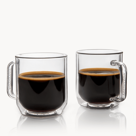 AeroPress Double Wall Glass Coffee Mug - 2 Pack - Serving Vessel for Freshly Brewed Coffee